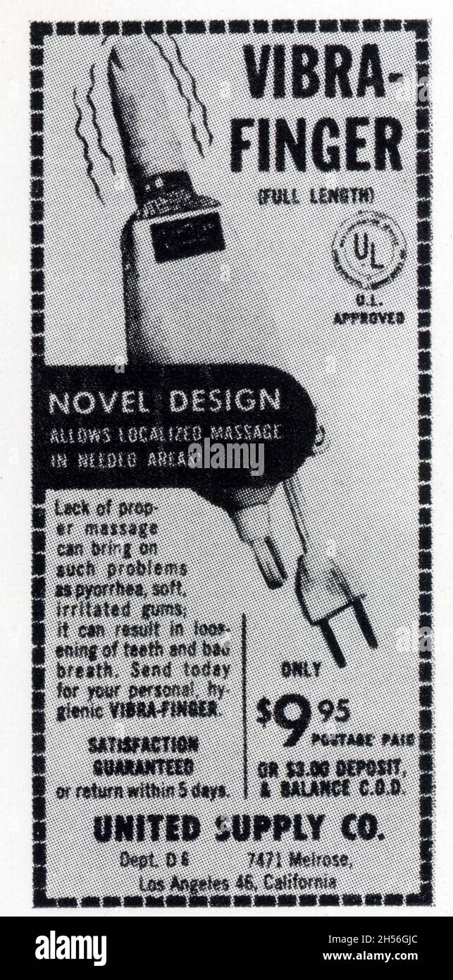Réclame pour un appareil électrique de massage oral. U.S.A. 1960. Foto Stock