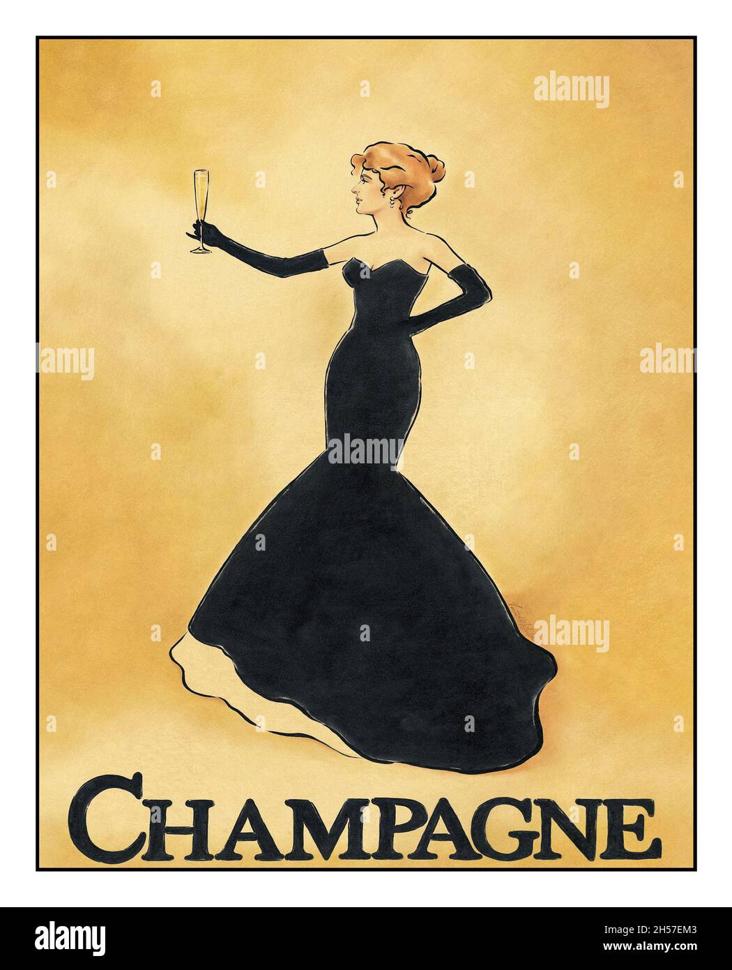 Poster francese vintage CHAMPAGNE con donna elegante che tiene un flauto di  champagne Foto stock - Alamy