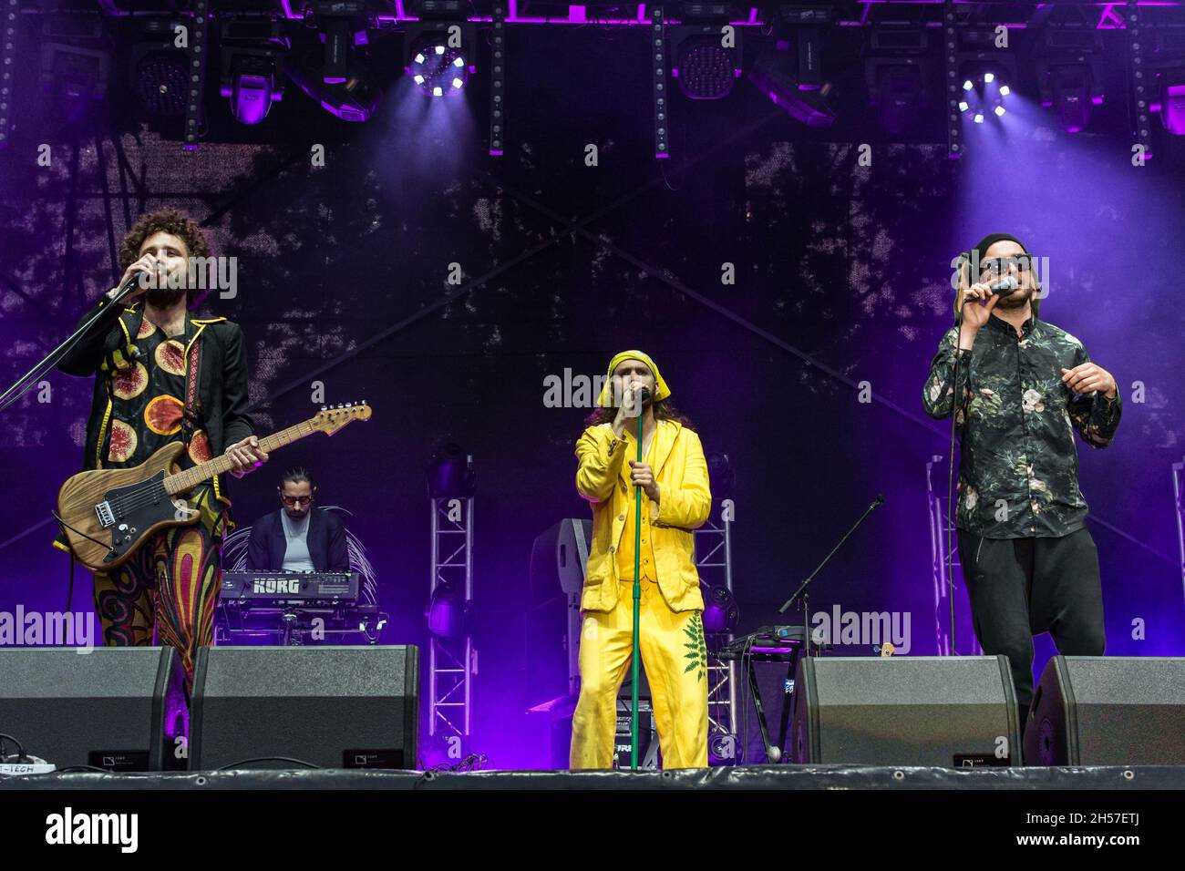 Lublino, Polonia - 22 maggio 2016: Kozienalia (annuale carnevale studentesco, chiamato anche juwenalia) - Łąki Łan band live in concerto Foto Stock