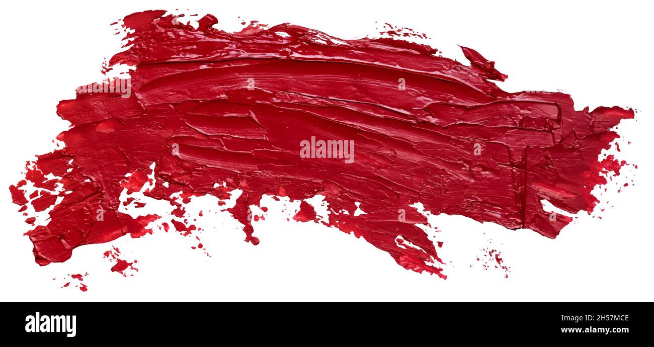 Spazzola ad olio rossa corsa disegnata a mano. Forma traccia di spruzzi di vernice astratta. Vernice ad olio lucido striscio lungo linea eps 10 illustrazione vettoriale su sfondo bianco. Illustrazione Vettoriale