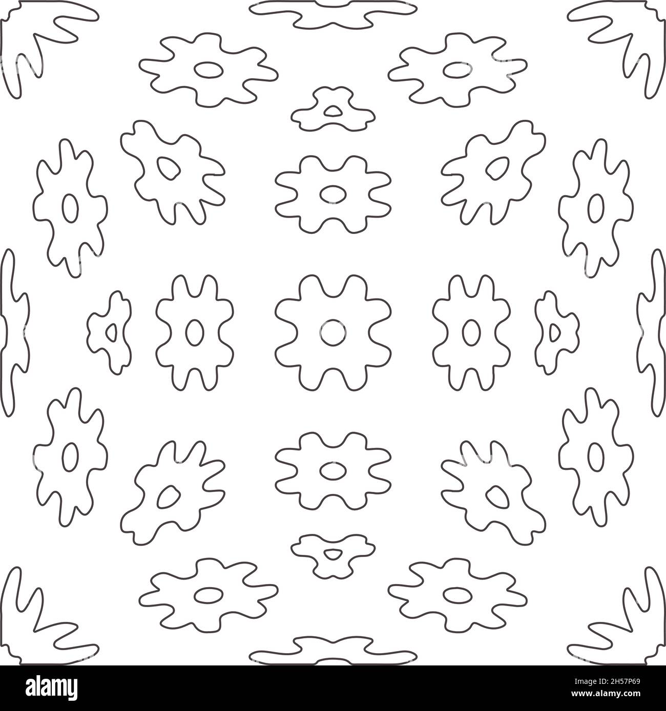 Pattern vettoriale con elementi simmetrici . Ripetizione di riquadri geometrici da elementi a strisce. Motivi neri. Illustrazione Vettoriale