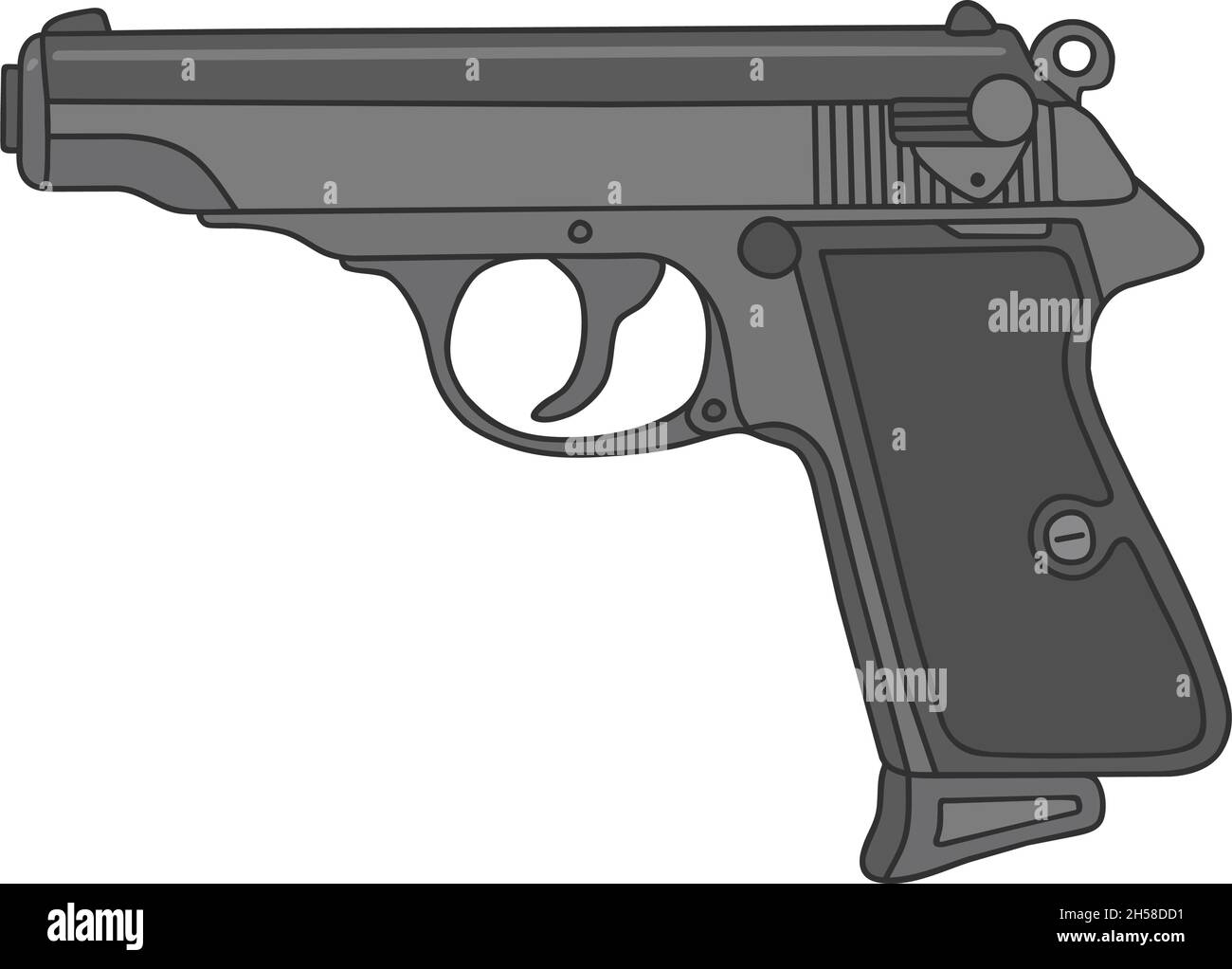 Il disegno a mano vettorizzato di una vecchia pistola spia Illustrazione Vettoriale