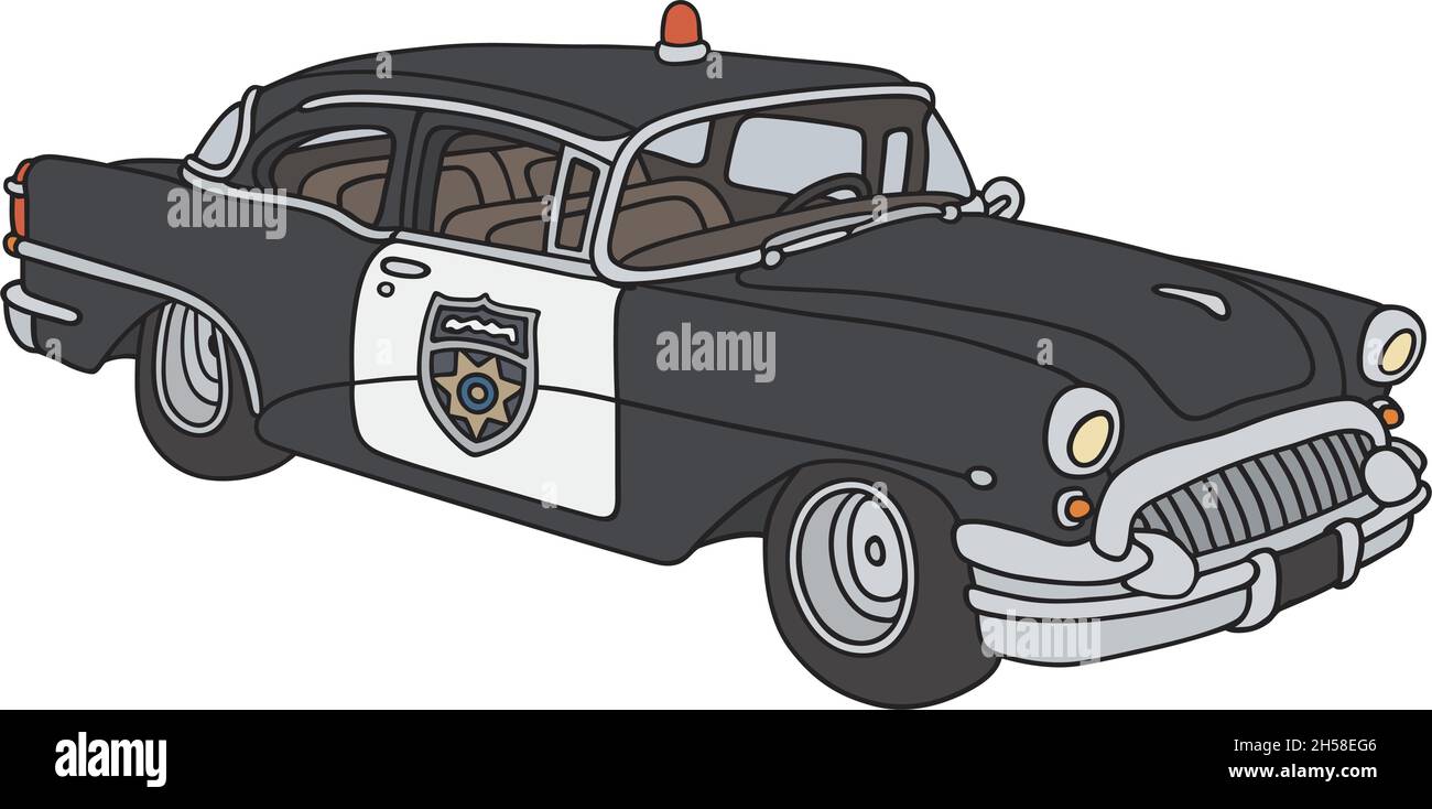 Il disegno a mano vettorizzato di una classica grande auto della polizia americana Illustrazione Vettoriale