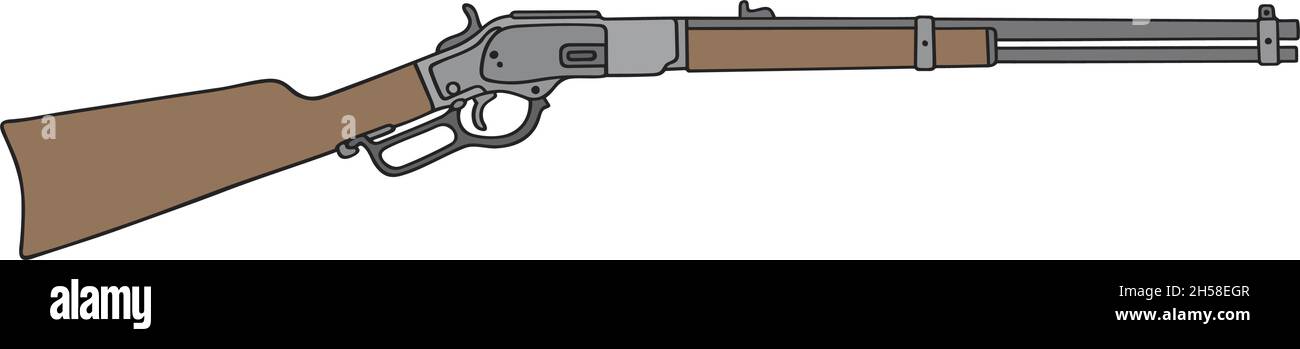 Il disegno a mano vettorizzato di un classico fucile ripetitivo americano Illustrazione Vettoriale