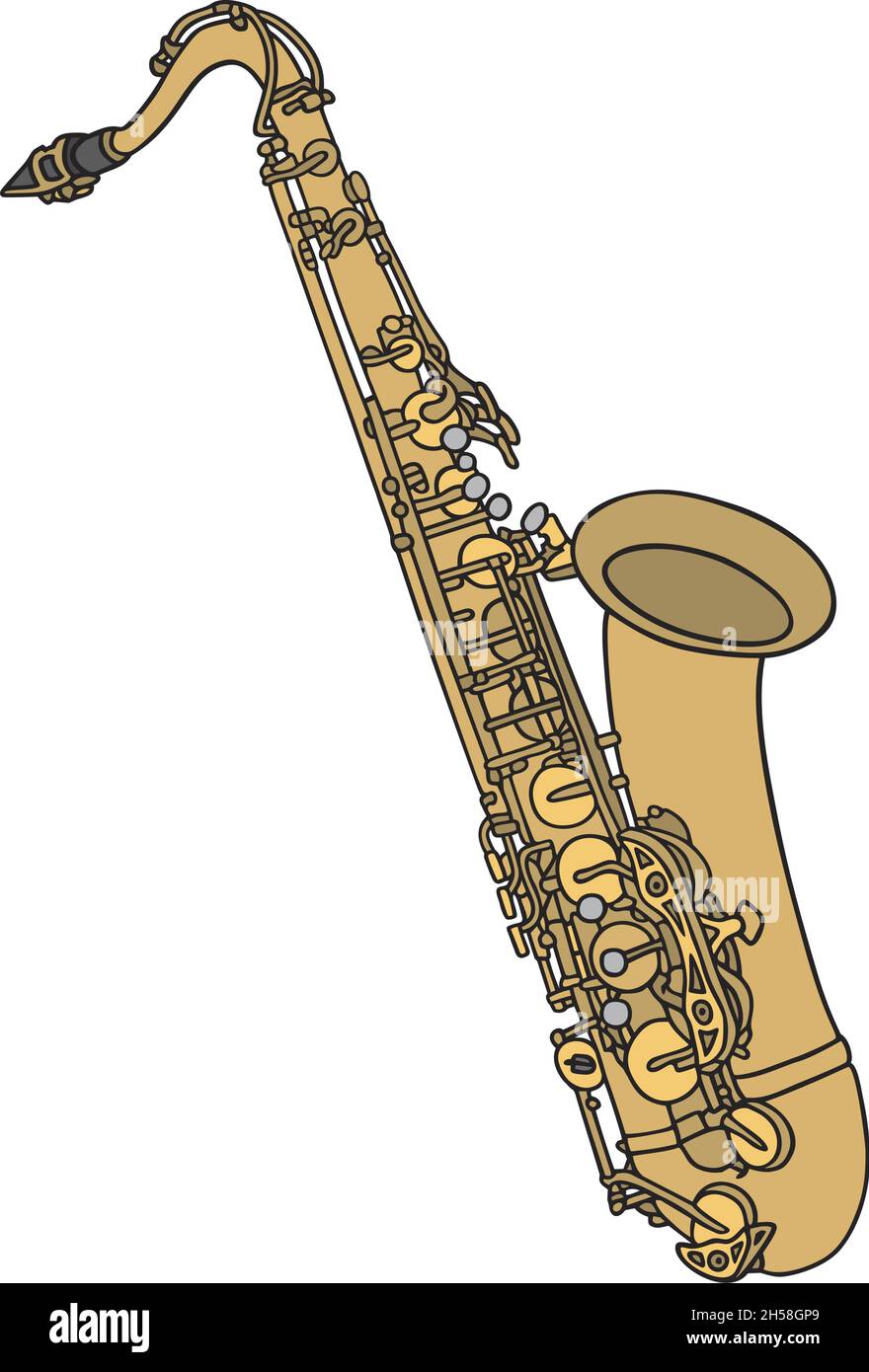 Il disegno a mano vettorizzato di un sassofono Illustrazione Vettoriale