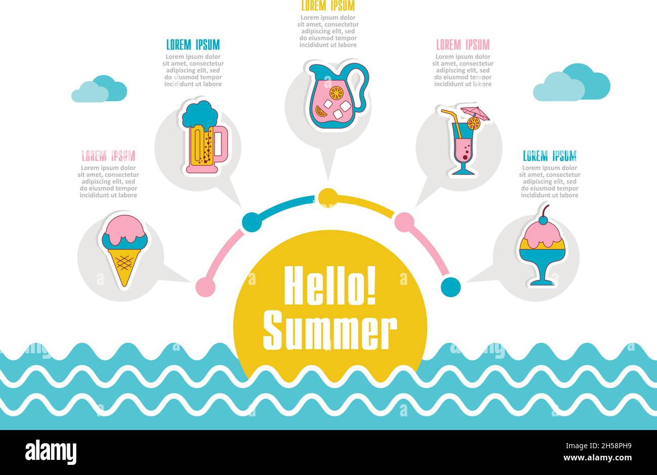 Icona vettore estate. Spiaggia. Viaggi. Infografiche del periodo estivo. Vacanza Illustrazione Vettoriale