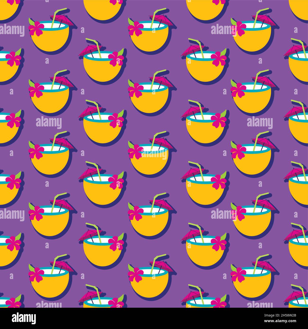 Summer vettore senza cuciture modello con bevanda al cocco. Spiaggia. Ora legale. Vacanza. Vacanza Illustrazione Vettoriale
