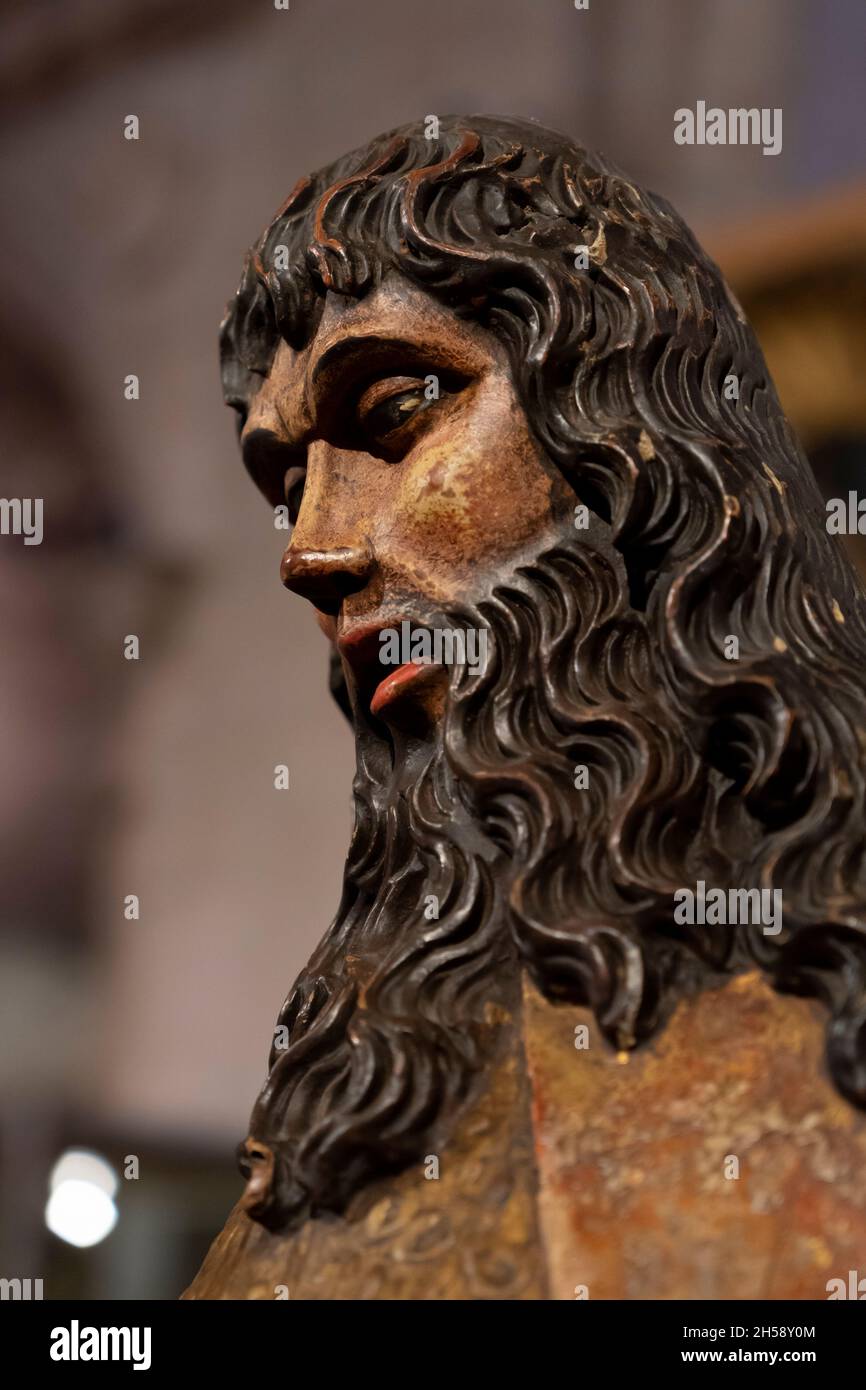 Figura policroma e in legno di San Juan del Ramo de Viana nel Museo Comarcal de Arte Sacro, Peñafiel, Spagna. Foto Stock