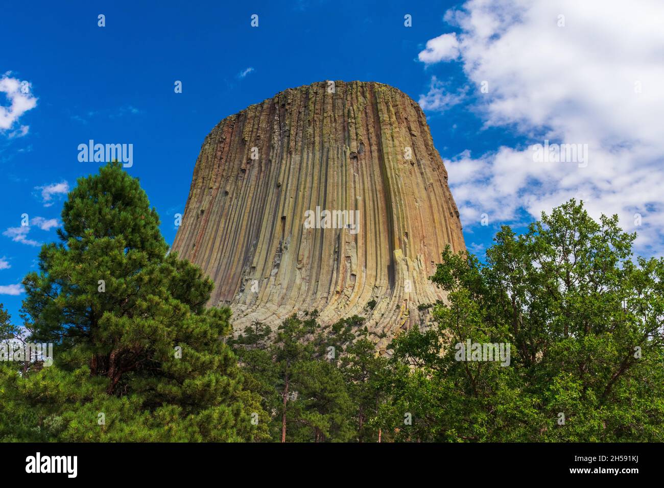 Cielo blu estivo al Devils Tower National Monument, Wyoming Foto Stock