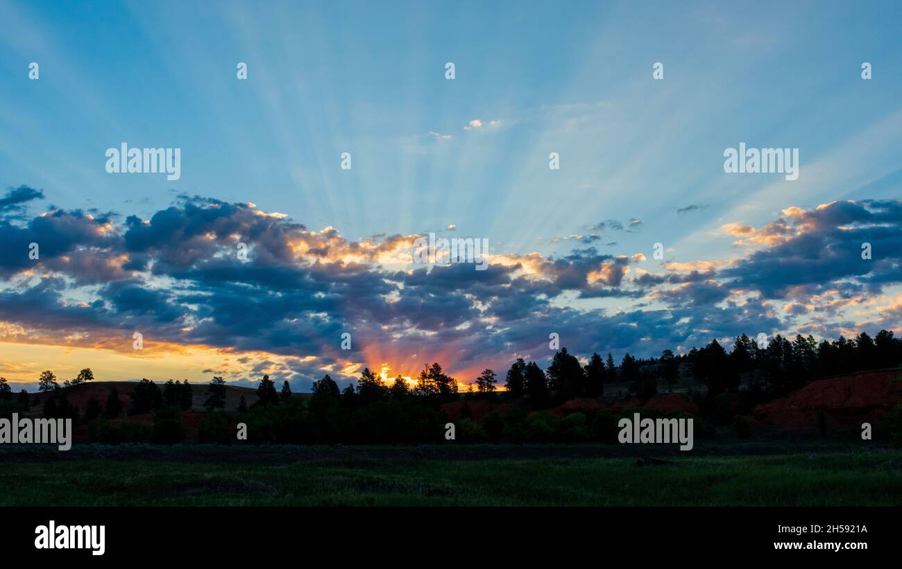 Splendida alba al Devils Tower National Monument, Wyoming Foto Stock