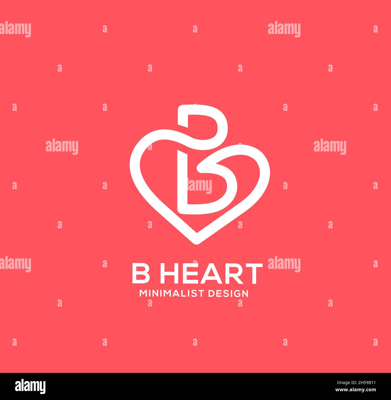 Illustrazione semplice e pulita Logo prima Mono linea B con cuore, lettera b cuore logo icona Illustrazione Vettoriale