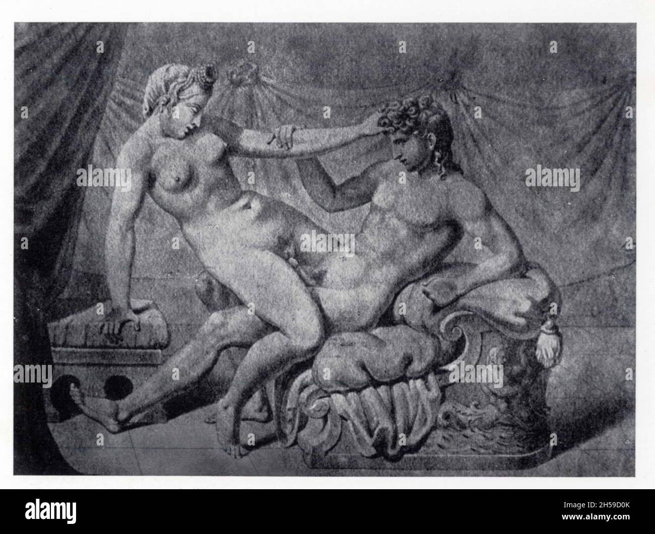 Giulio Romano. Les amants de l'Arétin. Anonima gravure. Foto Stock