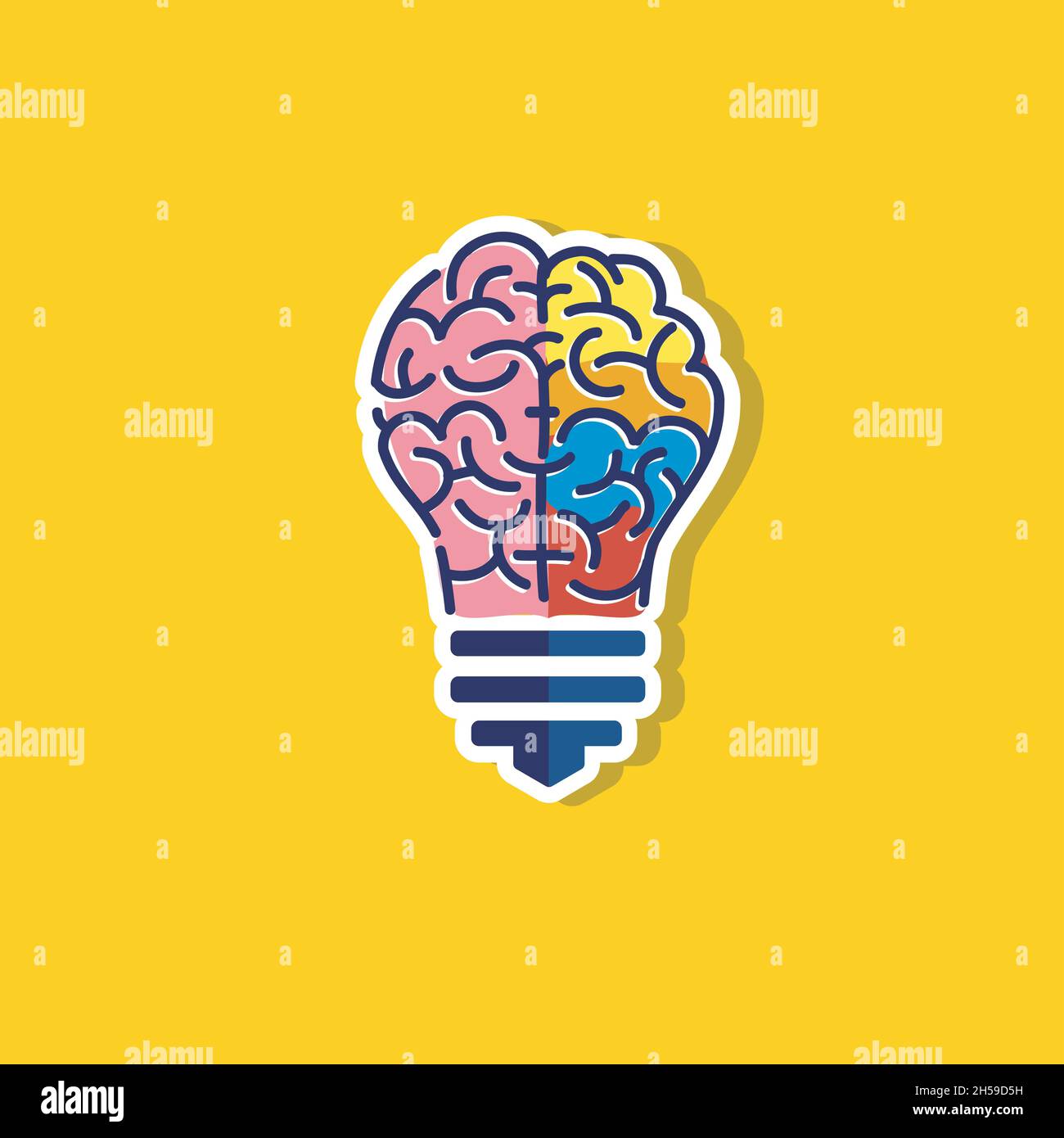 Idea della lampadina colorata con logo vettoriale del cervello. Icona aziendale, ad esempio il logo. Creative lampadina idea cervello vettore Illustrazione Vettoriale