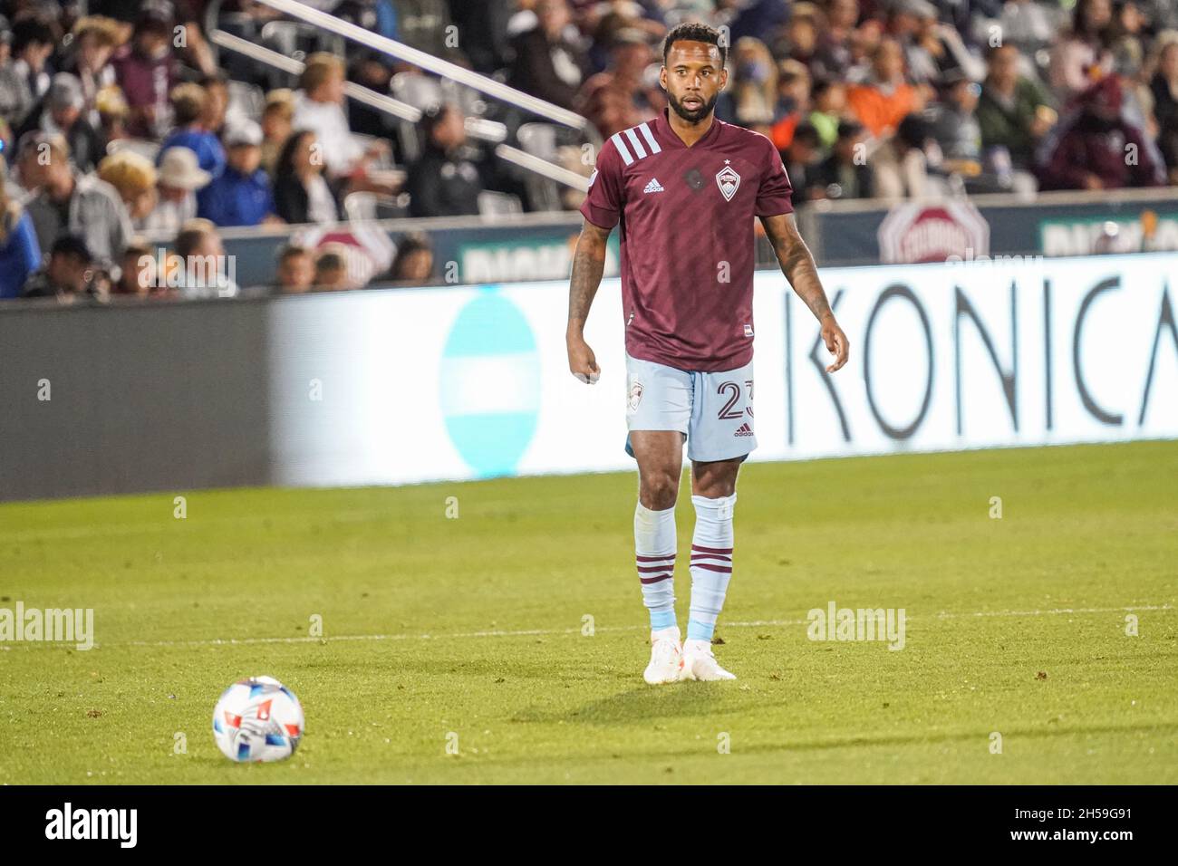 Denver, Colorado, USA, 7 novembre 2021, Colorado Rapids Midfielder Kellyn Acosta #23 at Dick’s Sporting Goods Park (Photo Credit: Marty Jean-Louis) Credit: Marty Jean-Louis/Alamy Live News Foto Stock