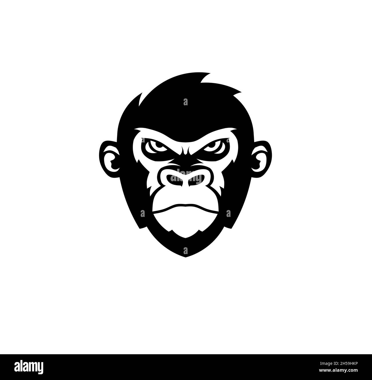 illustrazione vettoriale del logo della testa di gorilla, disegno del logo di gorilla di un animale antico Illustrazione Vettoriale