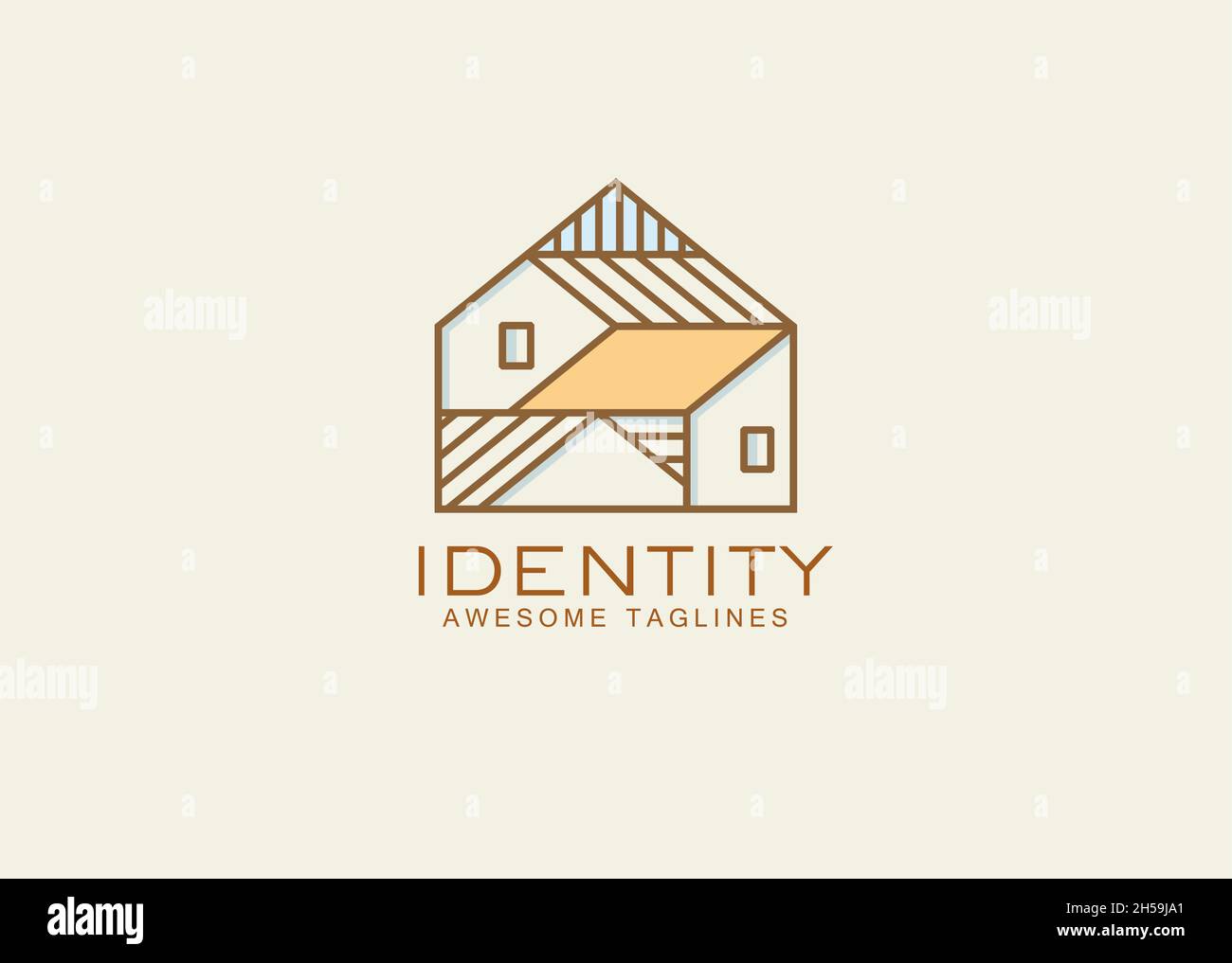cottage linea arte emblema minimalista logo vettore illustrazione modello design. casa, casa, alloggio logo design Illustrazione Vettoriale