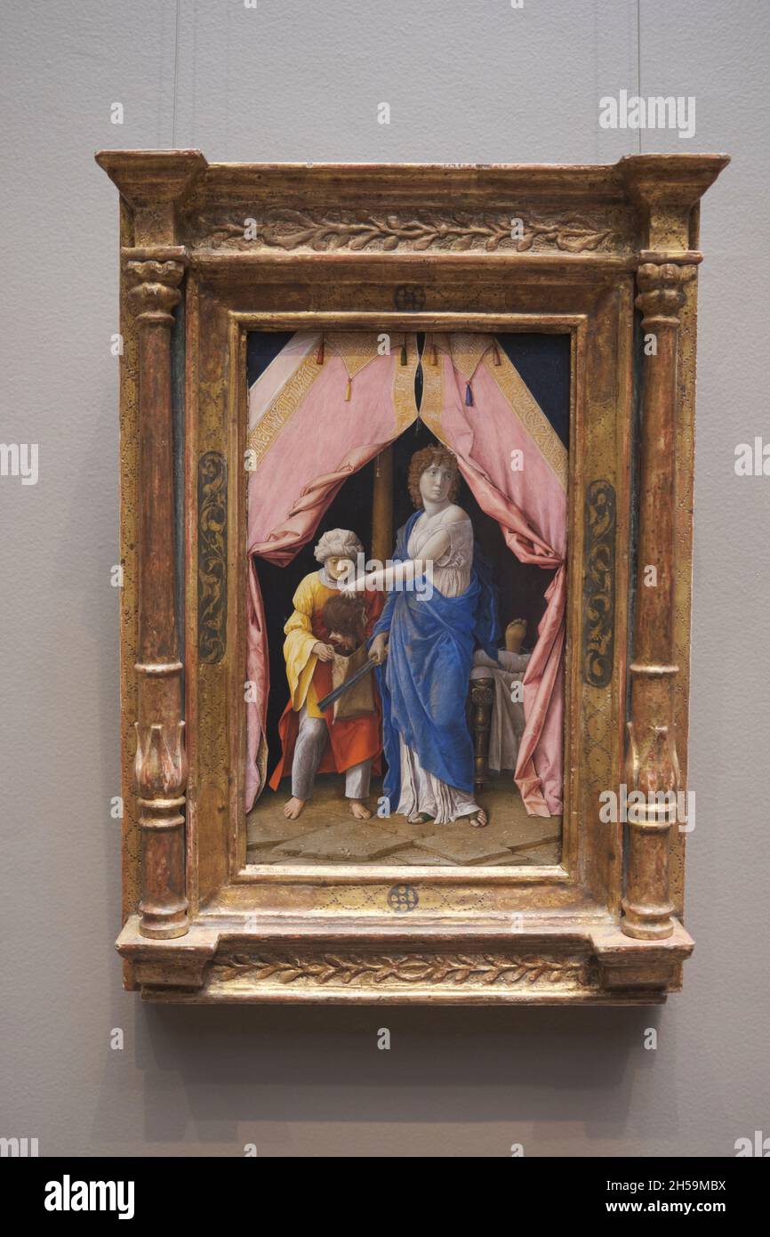 Un dipinto ad olio intitolato Judith con la testa di Holofernes dell'artista Paduan italiano Andrea Mantegna. Alla National Gallery of Art di Washington D. Foto Stock
