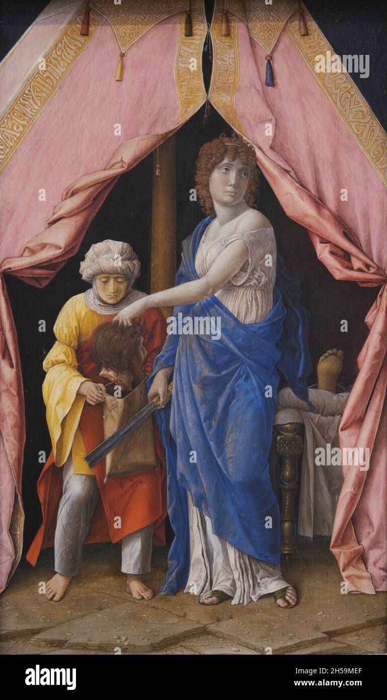Un dipinto ad olio intitolato Judith con la testa di Holofernes dell'artista Paduan italiano Andrea Mantegna. Alla National Gallery of Art di Washington D. Foto Stock