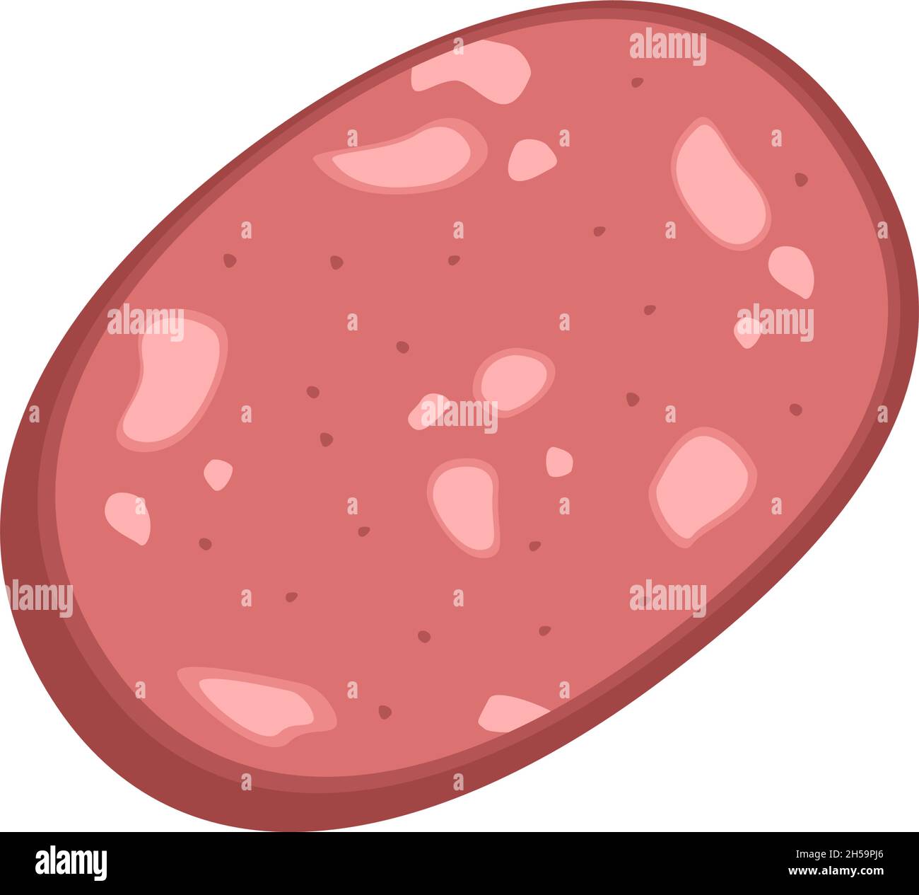 Icona di salsiccia di carne rosa con strati di grasso bianco. Cibo per la colazione o affettati. Illustrazione piatta vettoriale Illustrazione Vettoriale