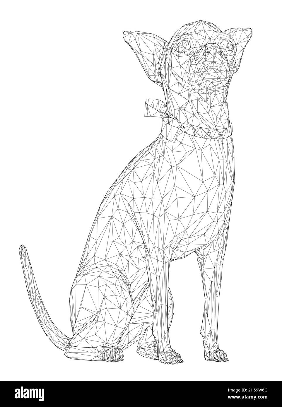 Cane seduto wireframe da linee nere isolato su sfondo bianco. 3D. Illustrazione vettoriale Illustrazione Vettoriale