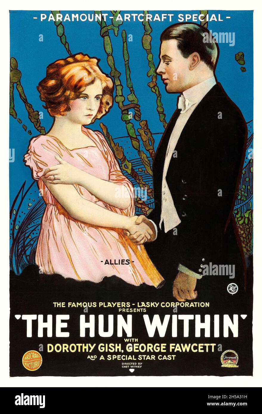 Poster vintage per il film del thriller dramma americano della guerra silenziosa del 1918 The Hun Within con Dorothy Gish, George Fawcett. Foto Stock