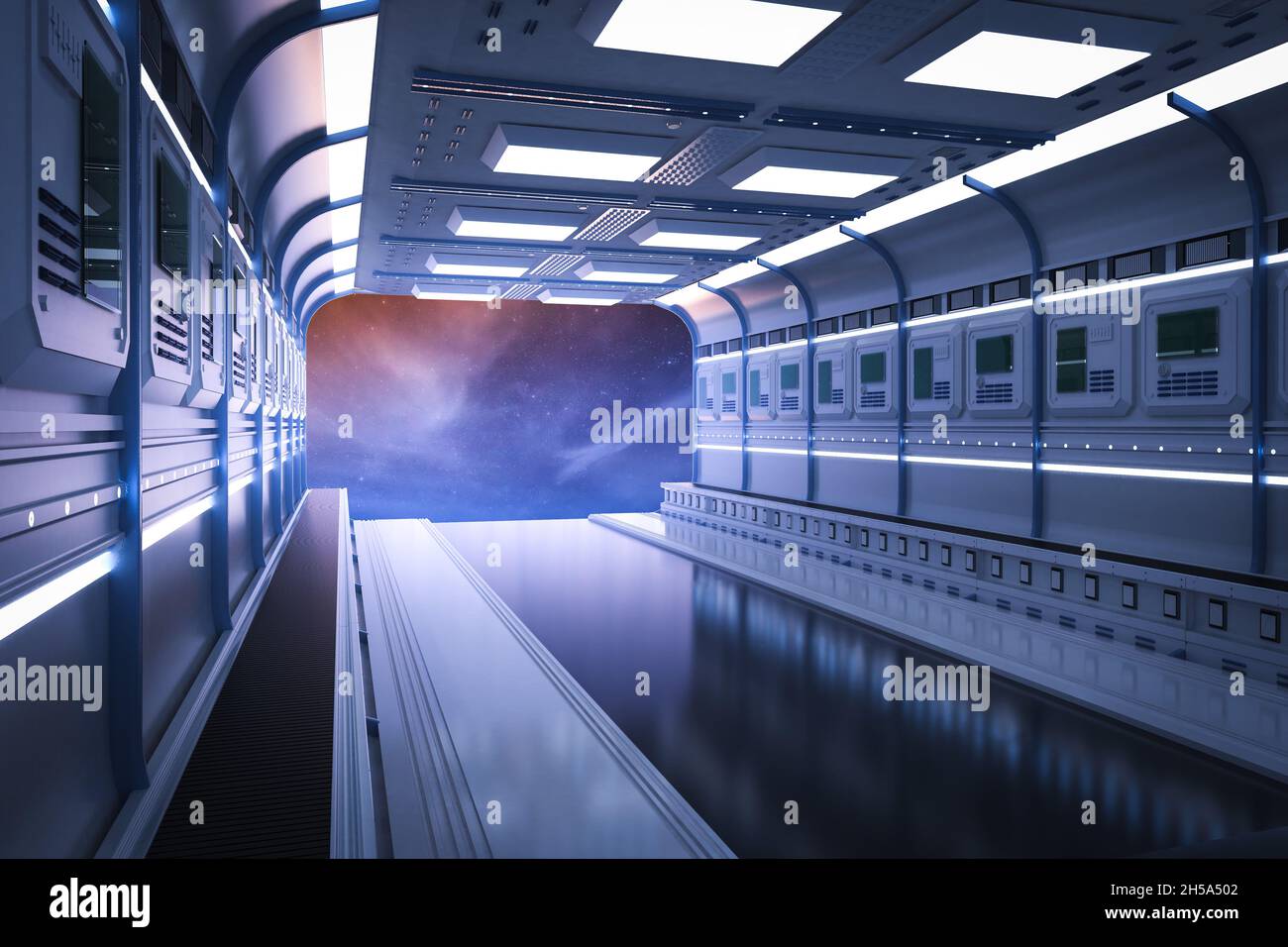 spazio di rendering 3d shuttle interno o spazio cabina astronave all'interno Foto Stock