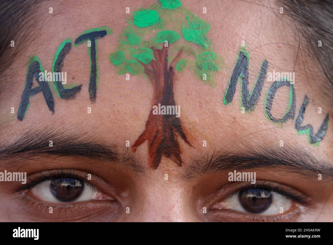 Kathmandu, NE, Nepal. 8 Nov 2021. La manifestazione di attivisti climatici si è svolta a Basantapur Durbar Square a Kathmandu, Nepal, l'8 novembre 2021. Gli ambientalisti hanno aumentato la consapevolezza e hanno chiesto un'azione collettiva contro l'aumento delle temperature che ha minacciato tutti i tipi di vegetazione e di esseri viventi che vi risiedono. (Credit Image: © Aryan Dhimal/ZUMA Press Wire) Foto Stock