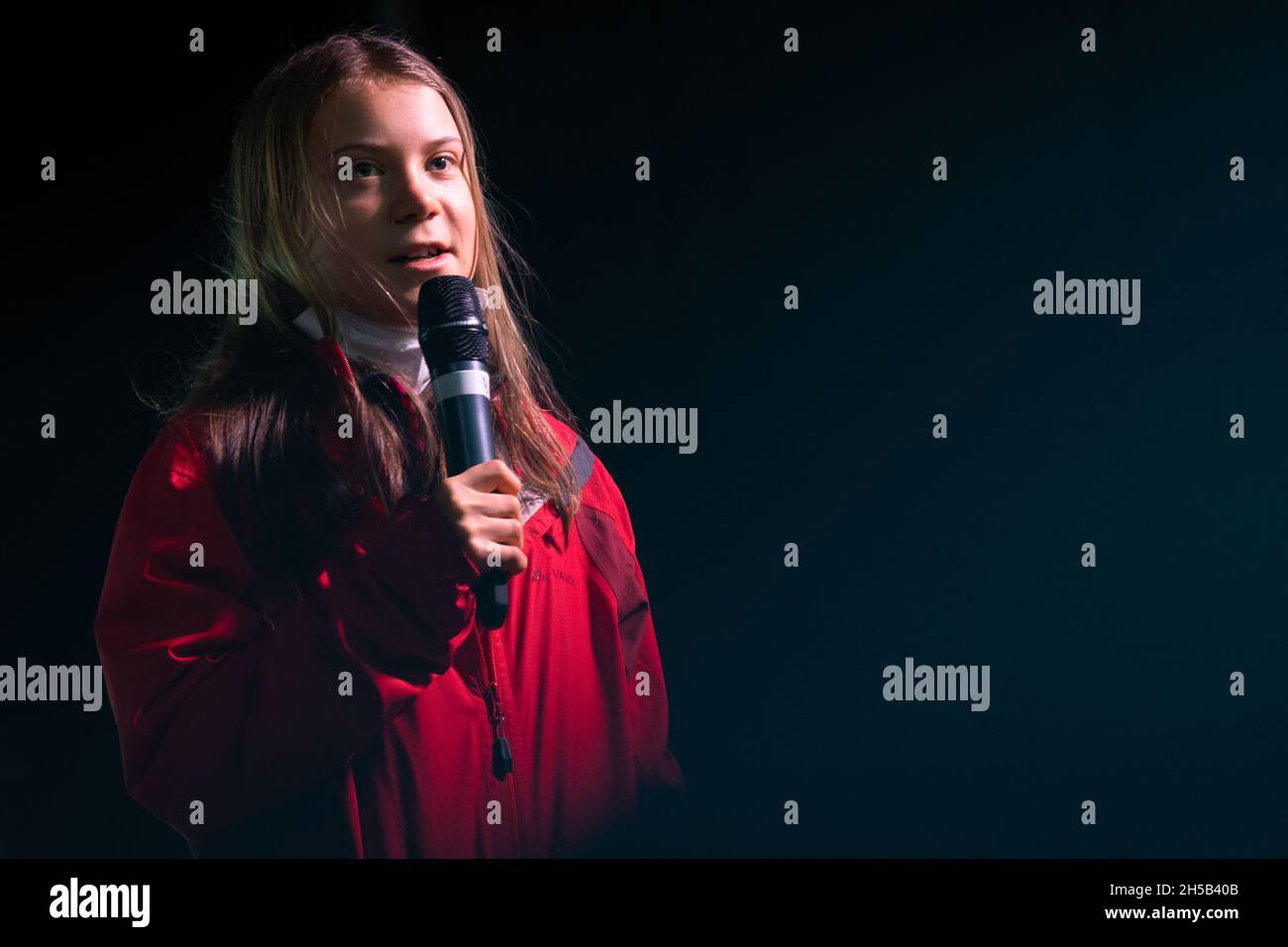 Greta Thunberg parla a Glasgow dopo il venerdì per il futuro 5 novembre 2021 durante COP26, Glasgow, Scozia, Regno Unito Foto Stock
