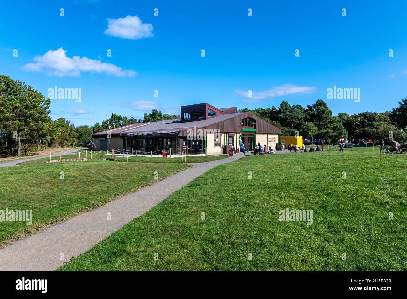 Centro visitatori del Drumberland Bay Country Park, Regno Unito Foto Stock