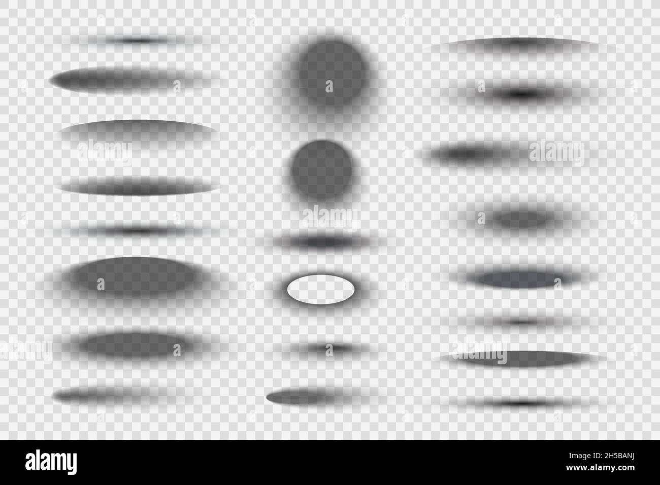 Ombre arrotondate ovali. Raccolta di modelli vettoriali decenti di forme sfumate trasparenti circolari realistiche Illustrazione Vettoriale