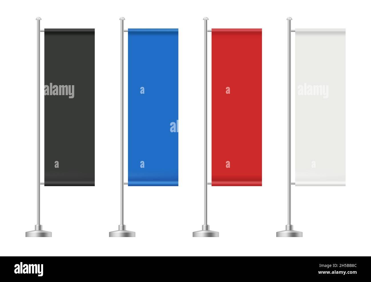 Banner con flag realistico. Pubblicità colorata rosso blu e nero banner di marketing tessile modelli decenti vettoriali Illustrazione Vettoriale