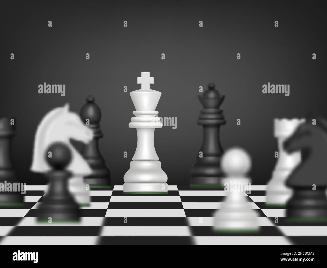 Battaglia degli scacchi. Strategia di business concetto con scacchi cifre su legno gioco bordo decente vettore realistico sfondo Illustrazione Vettoriale