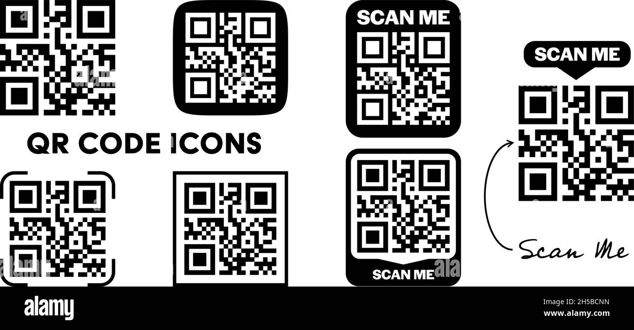 Set di icone codice QR isolate su sfondo bianco, illustrazione vettoriale dei simboli QR Illustrazione Vettoriale