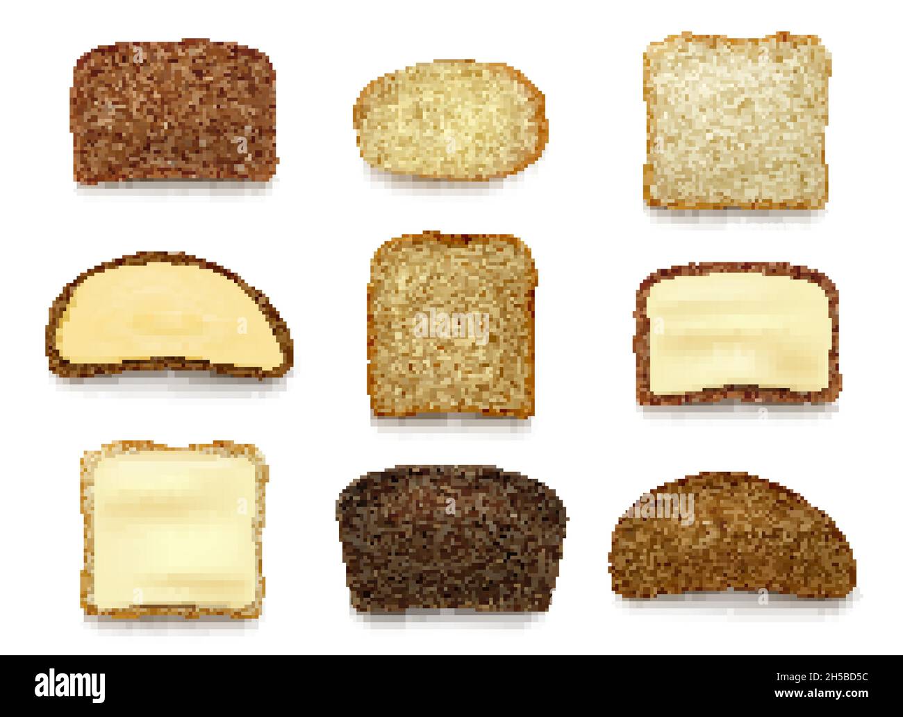 Pane affettato. Cibo da forno naturale sano vista dall'alto di pezzi di pane decente vettoriale prodotti per la colazione immagini realistiche Illustrazione Vettoriale