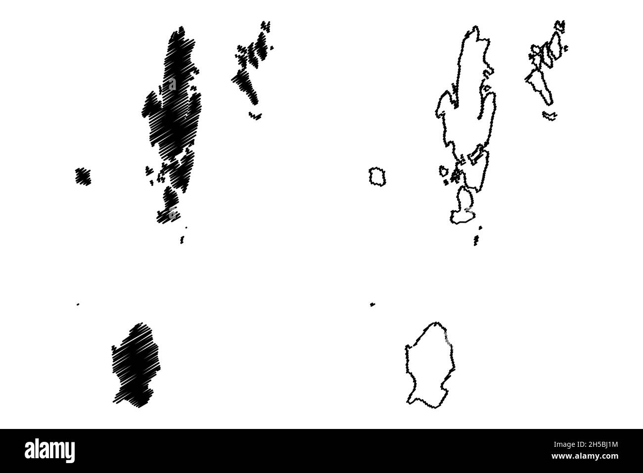 Distretto delle Andamane del sud (territorio sindacale delle Isole Andamane e Nicobare, Repubblica dell'India) illustrazione vettoriale della mappa, disegno di scricbble del sud, piccolo, Rutlan Illustrazione Vettoriale