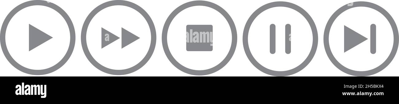 Una serie di icone di controllo. Riproduzione, avanzamento rapido, arresto, pausa, successivo, ecc.. Illustrazione Vettoriale