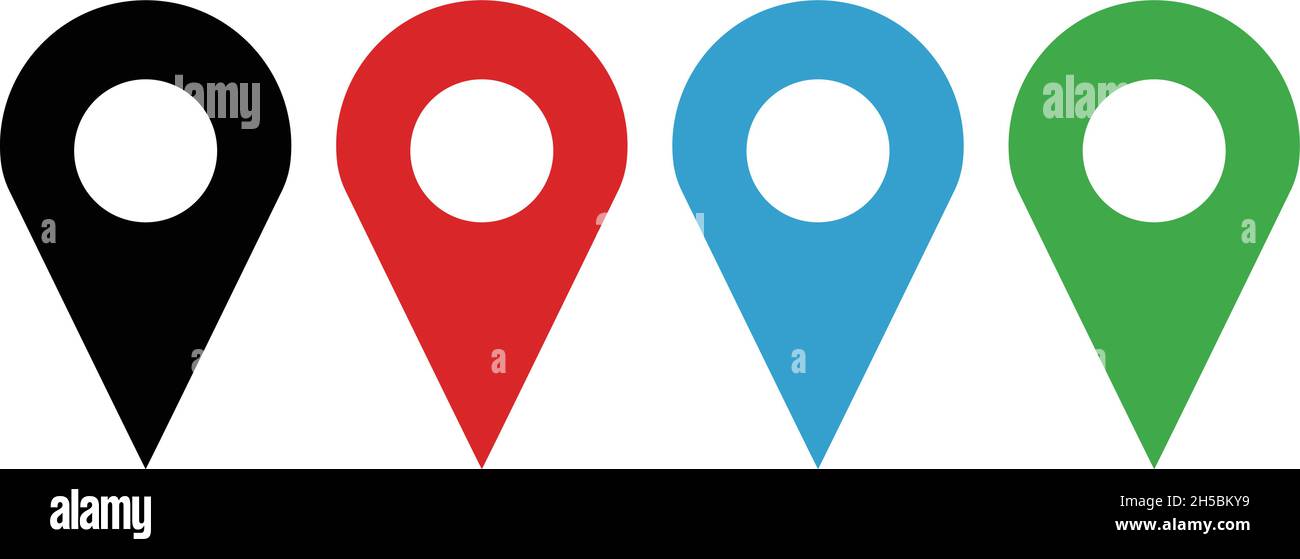 Icone delle mappe semplici ma semplici da utilizzare in quattro colori. Utile per visualizzare tutti i tipi di informazioni sulla posizione e mappe. Illustrazione Vettoriale
