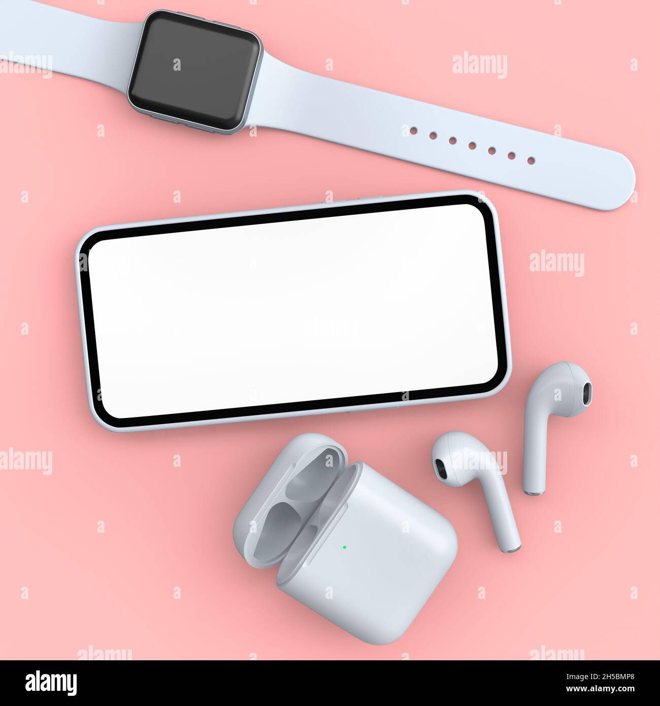Telefono cellulare con orologi intelligenti e cuffie wireless su sfondo  rosa. Concetto di rendering 3D del tracker per la salute e il fitness dei  dispositivi indossabili Foto stock - Alamy