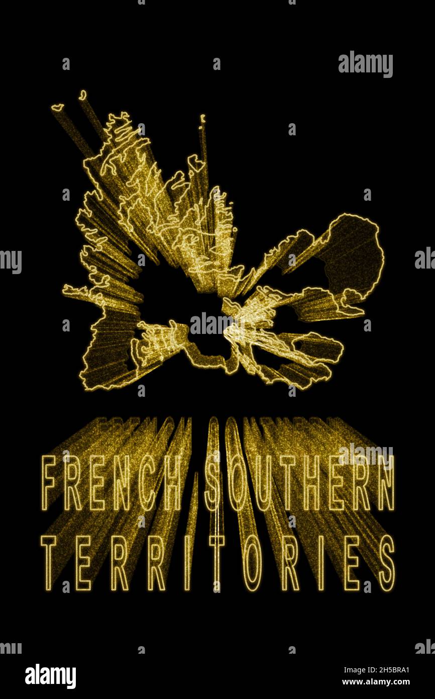Mappa dei territori meridionali francesi, Mappa oro su sfondo nero, effetto oro Foto Stock