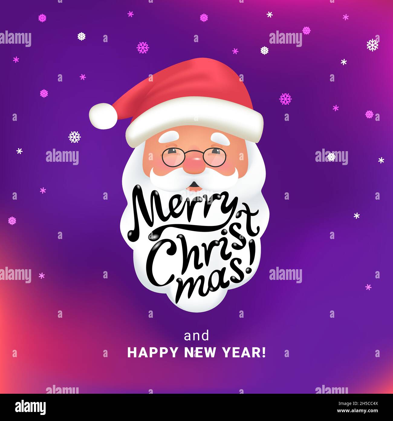 Allegra scritta natalizia fatta a mano sulla barba bianca e sul vestito rosso di Babbo Natale Illustrazione Vettoriale