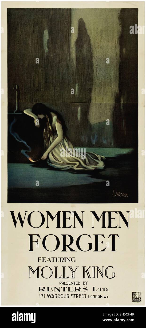 Manifesto vintage del film: Donne uomini dimenticano (American Cinema, 1920). Inglese. Feat. Molly King. Presentato da Renders Ltd. Londra. Foto Stock