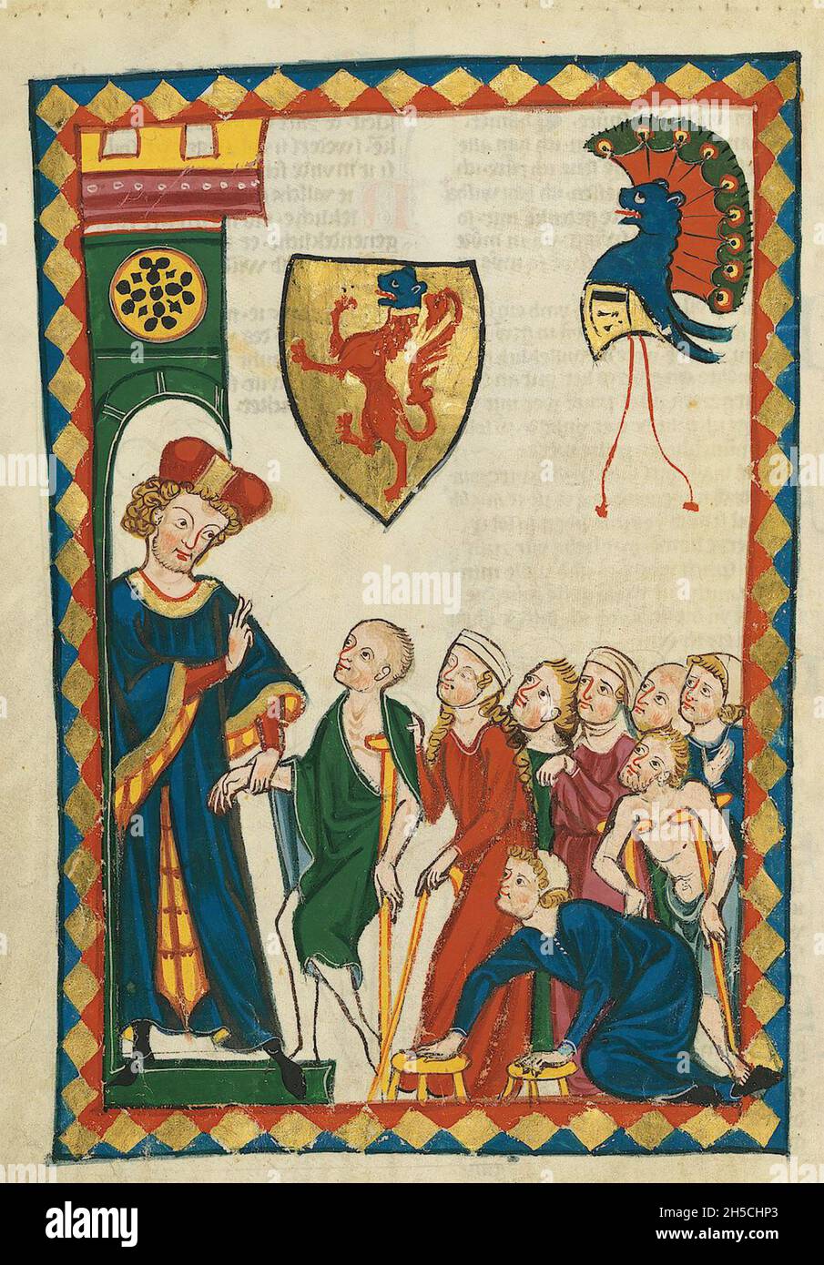 CODEX MANESSE un manoscritto tedesco dell'inizio alla metà del XIV secolo che contiene canzoni e che illustra vita medievale.posa le mani sui malati. Foto Stock