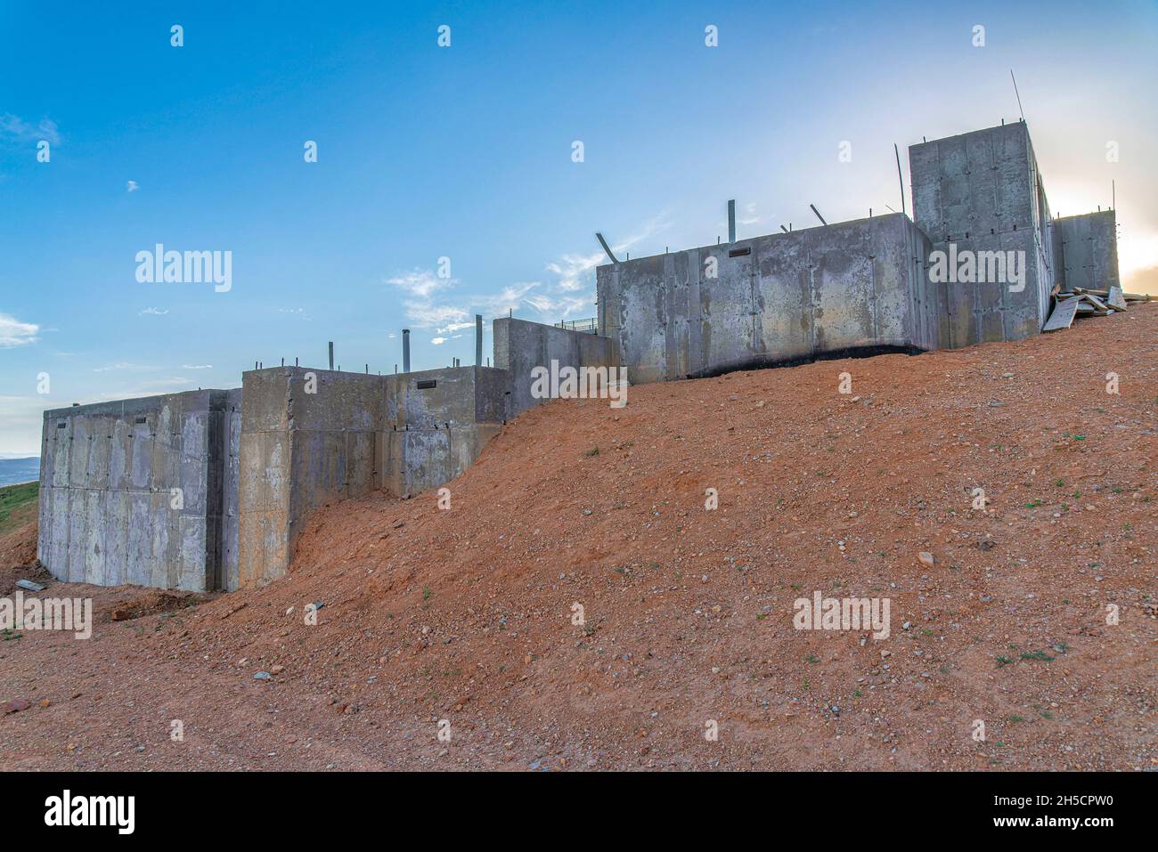 Fondazione concreta di un seminterrato di una casa Foto Stock