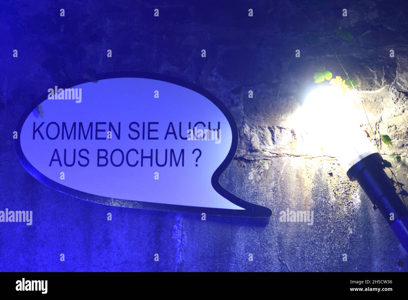 Bolla del discorso "sei anche tu di Bochum?" In una metropolitana, Germania, Renania settentrionale-Vestfalia, Ruhr Area, Bochum Foto Stock