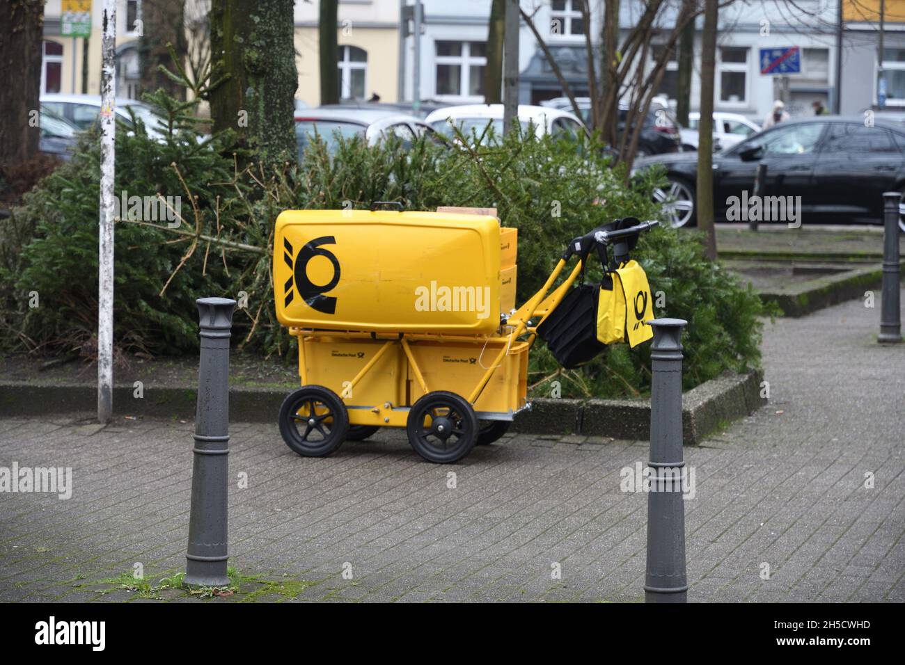 Carrello con albero di natale, Germania, Renania settentrionale-Vestfalia, Ruhr Area, Dortmund Foto Stock