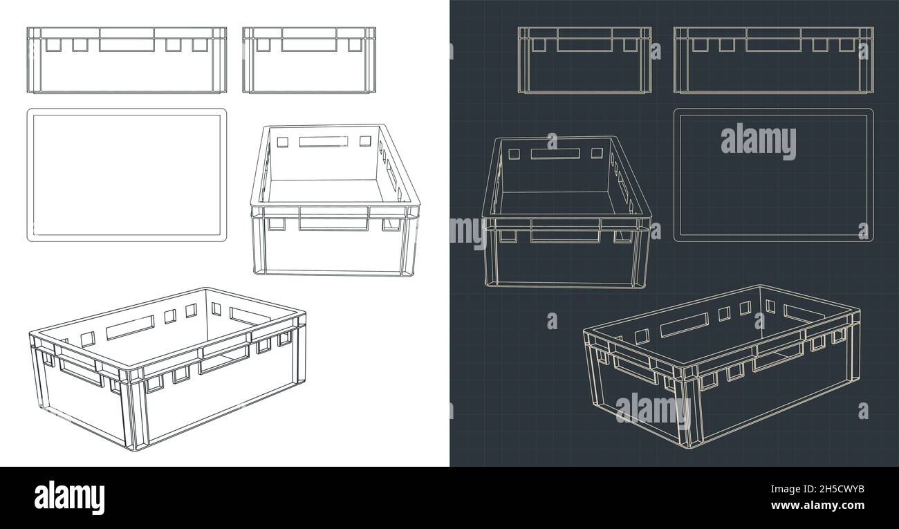 Illustrazione vettoriale stilizzata di schemi di scatole per pallet in plastica Illustrazione Vettoriale