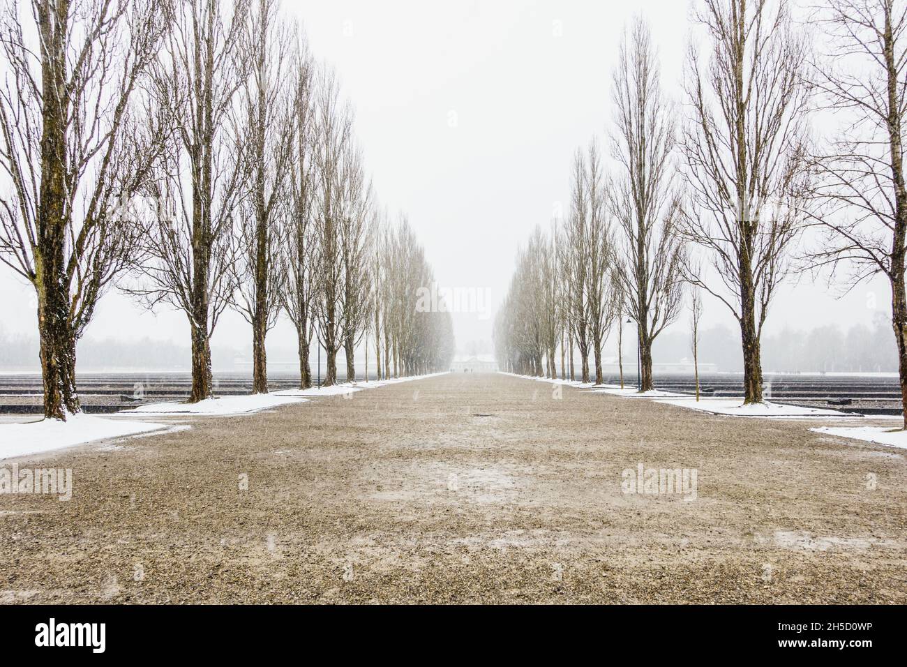 Shot del campo di concentramento di Dachau a Dachau, Germania. Fu il primo campo di concentramento nazista Foto Stock