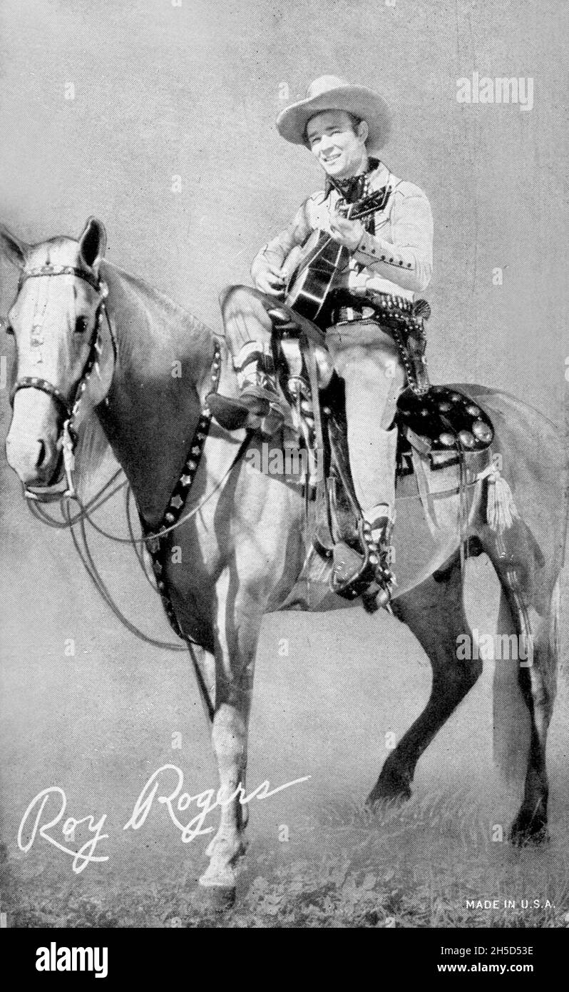 Carta da collezione della stella cowboy Roy Rogers e il suo grilletto cavallo. Foto Stock