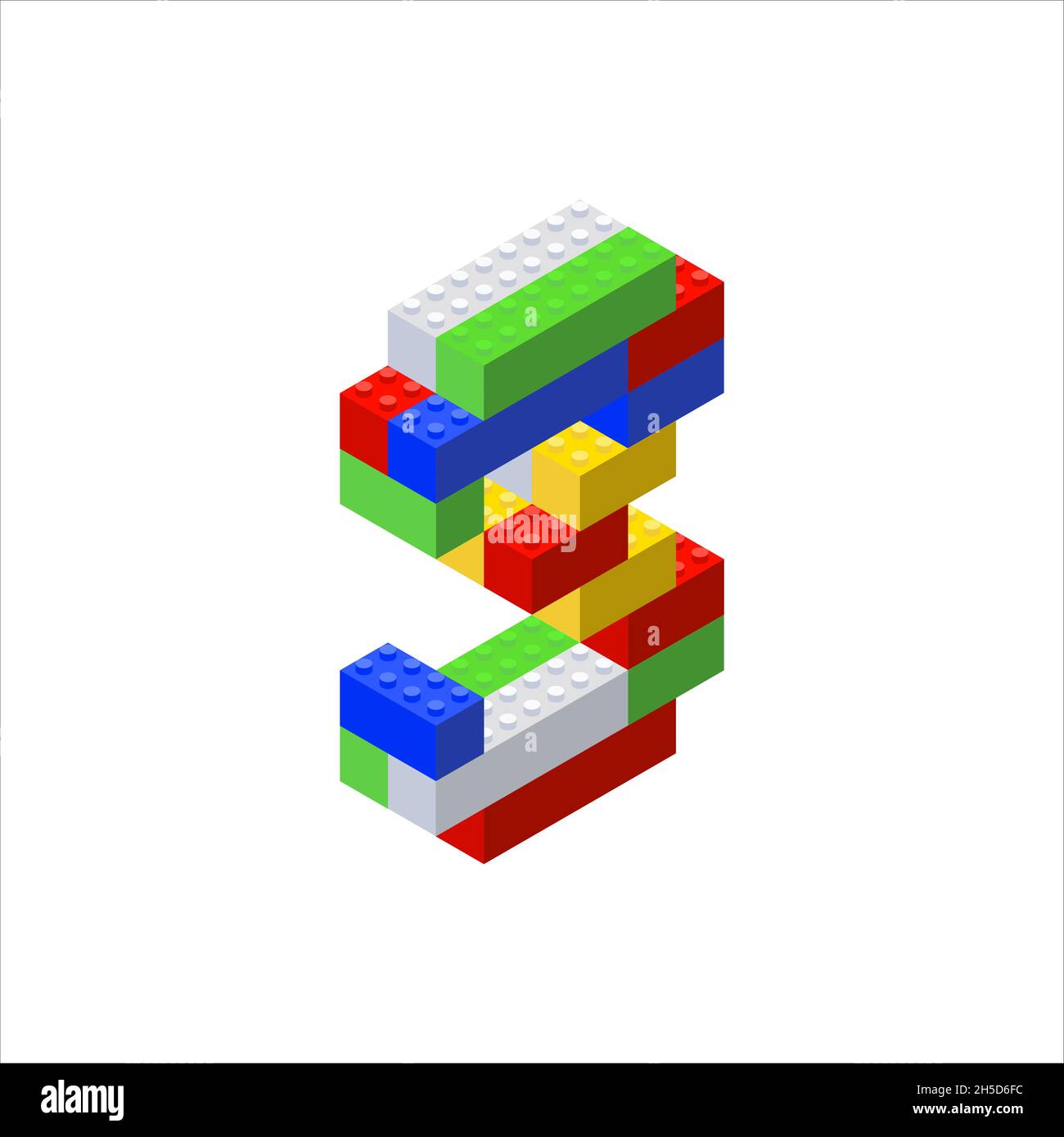 Lettera isometrica 3 assemblata da blocchi di plastica. Illustrazione vettoriale. Illustrazione Vettoriale