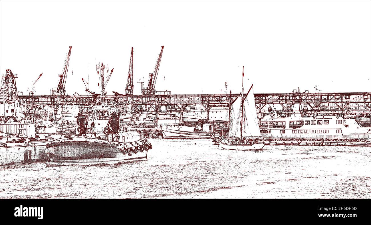 Paesaggio con il porto al V & A Waterfront a Città del Capo Foto Stock